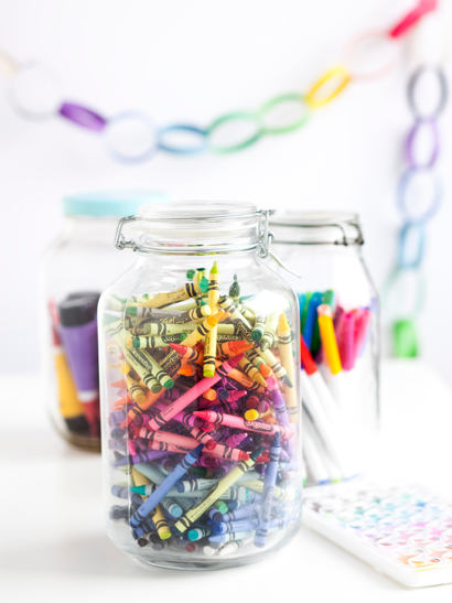 Crayons in Jars at Wedding